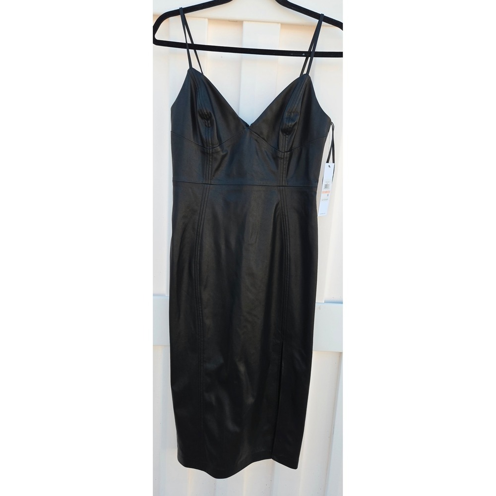 Women's Black Calvin Klein Faux Leather Midi Dress Size 2 NWT.  Whimsigoth, 90s
